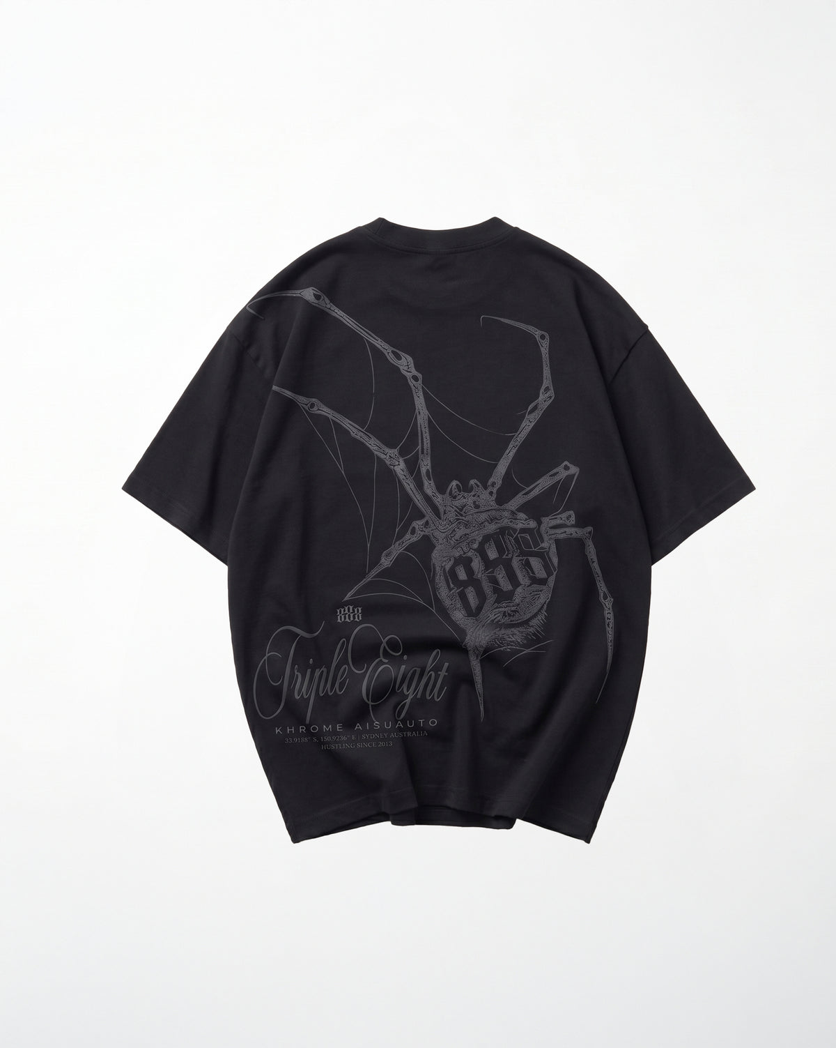 Black Dakusukai Spider oversized T-shirt, black on black print by KHROME AISUAUTO