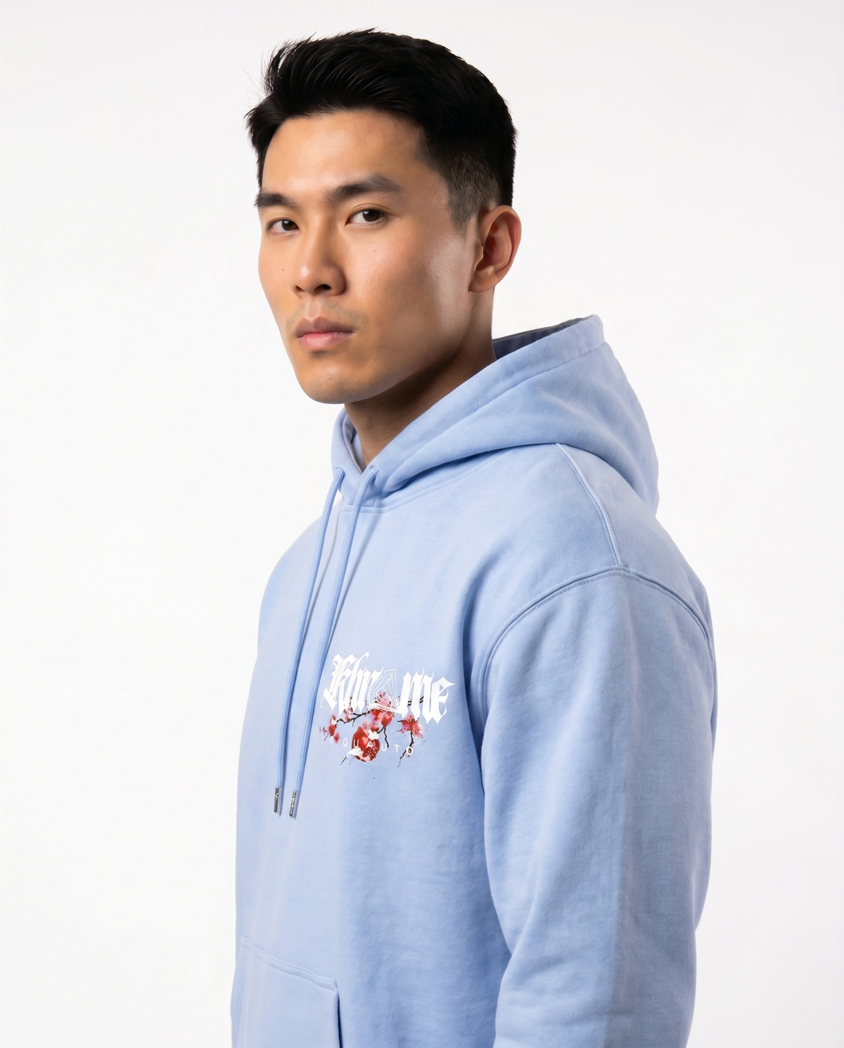 Baby Blue Kuromu Sakura oversized hoodie by KHROME AISUAUTO, view 19