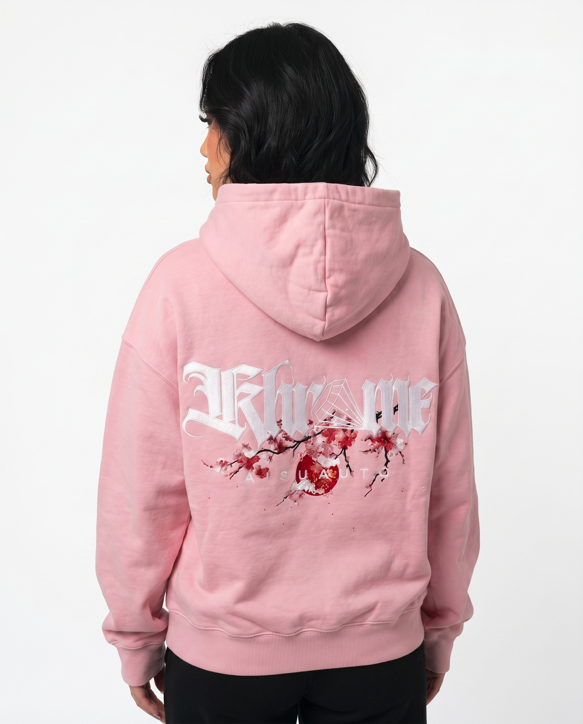Baby Pink Kuromu Sakura oversized hoodie by KHROME AISUAUTO, view 6