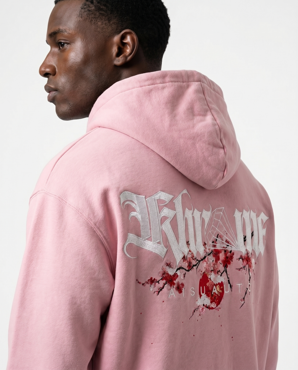 Baby Pink Kuromu Sakura oversized hoodie by KHROME AISUAUTO, view 3