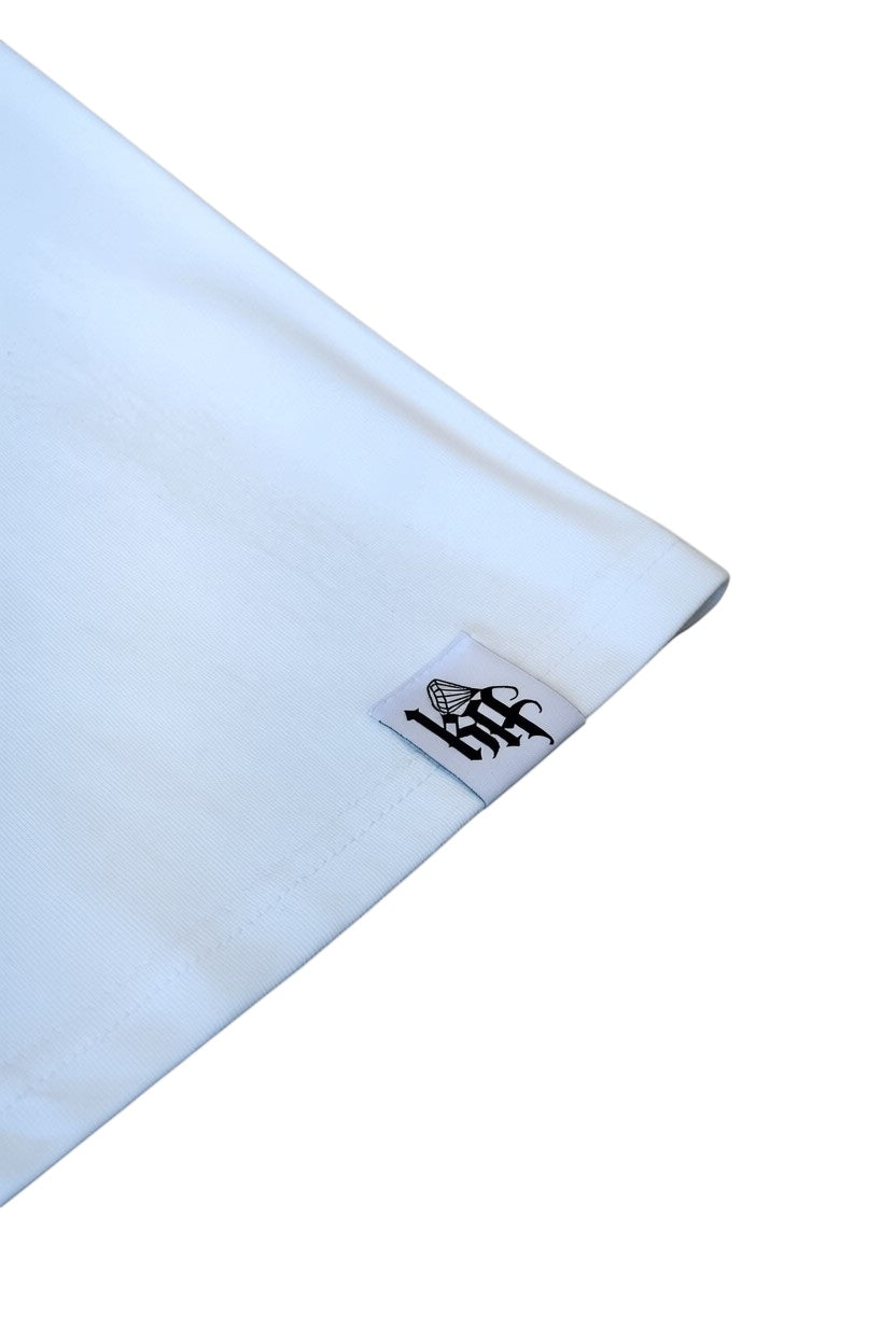 KHROME white cotton t-shirt with embossed graphic detail on the back and a branded tag.