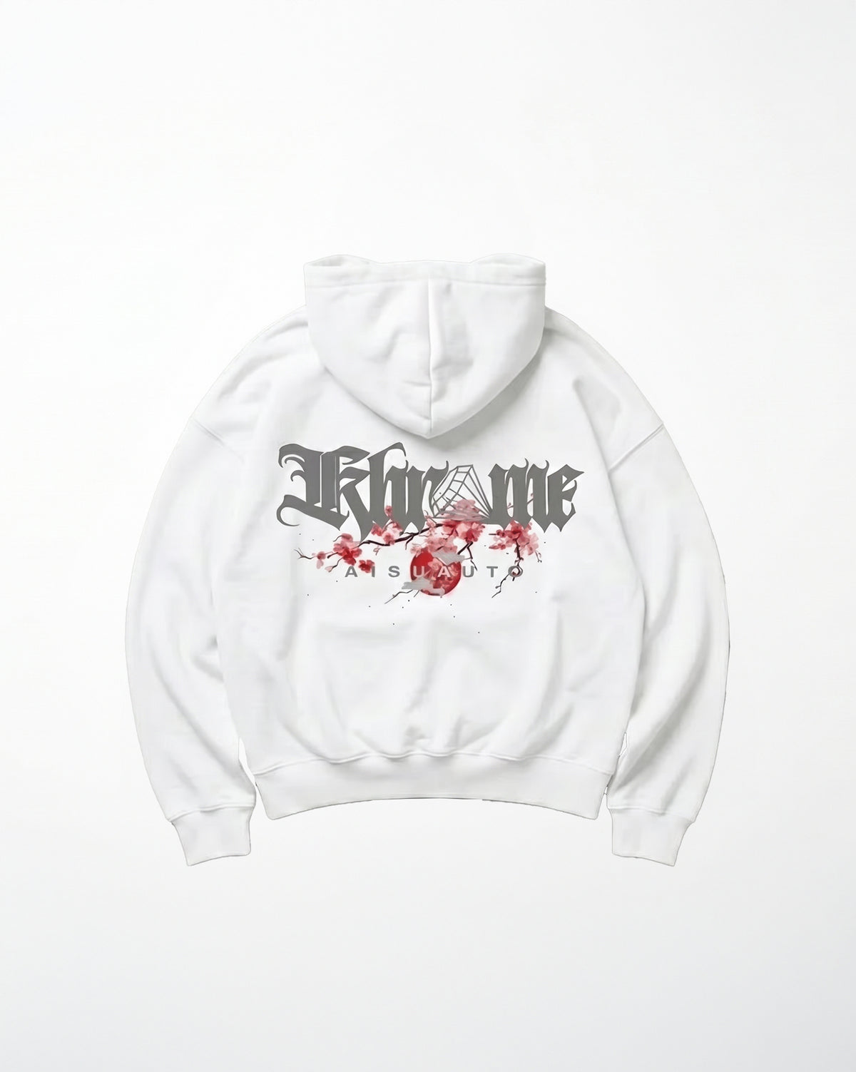 White Kuromu Sakura oversized hoodie by KHROME AISUAUTO
