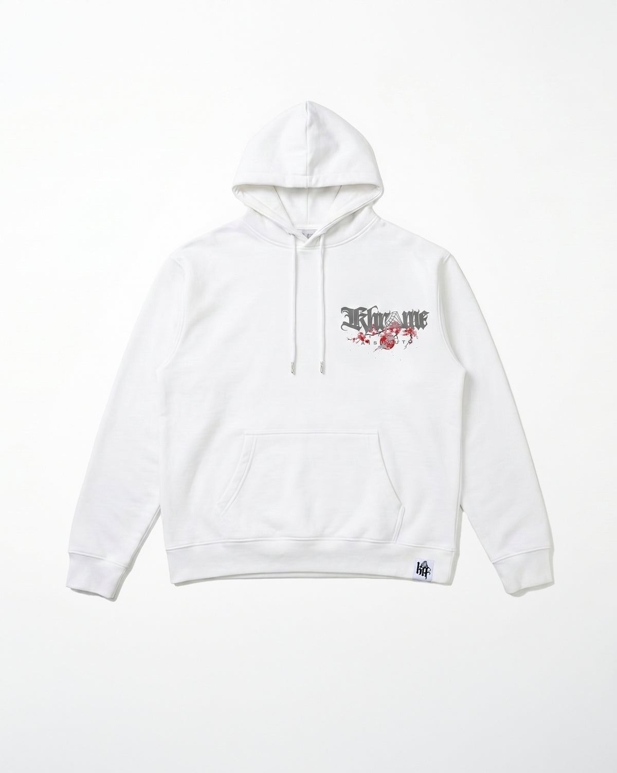 White Kuromu Sakura oversized hoodie by KHROME AISUAUTO, view 2
