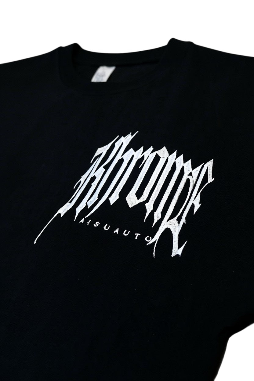 KHROME black 100% cotton oversized t-shirt with gothic logo embroidery and dropped shoulders.