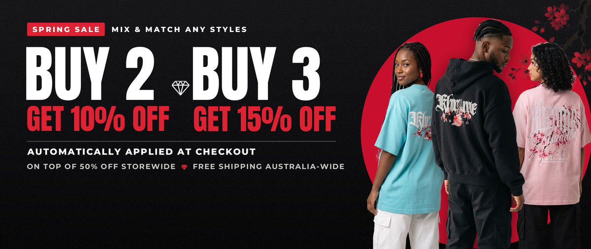 Buy 2 get 10% off, buy 3 get 15% off - automatically applied at checkout